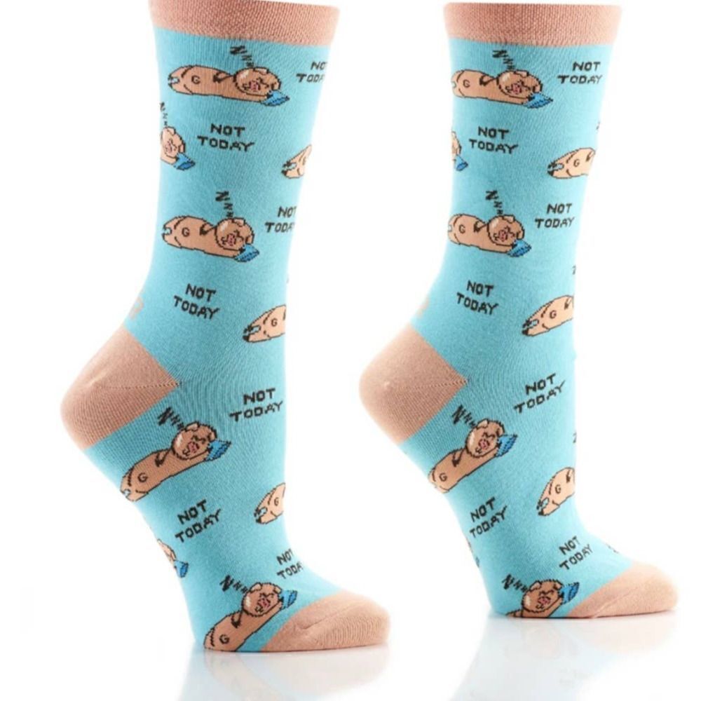 NWT Yo Sox Not Today Sleeping Pig  Women's Crew Sock Blue 3 Pack